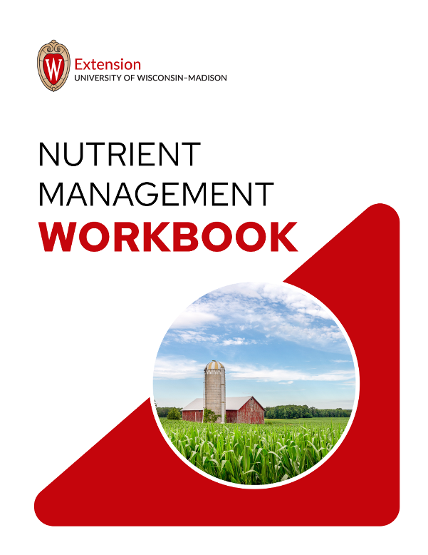 Cover of the work book for hand-writing a nutrient management plan with a picture of a barn, silo, and corn field.