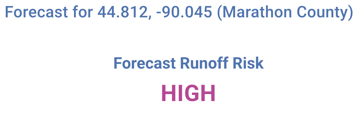 Forecast for 44.812, -90.045 (Marathon County): Forecast Runoff Risk — HIGH.