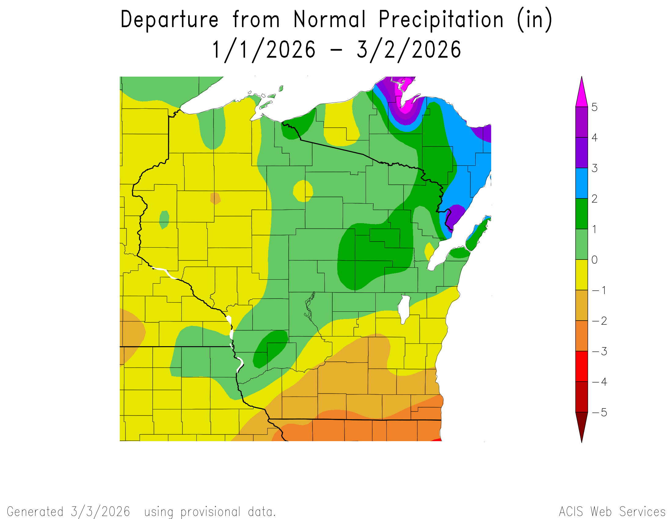 Departure from normal annual precipitation total. Image description below.